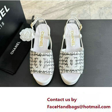 Chanel Tweed  &  Patent Calfskin Sandals G45555 Gray 2024